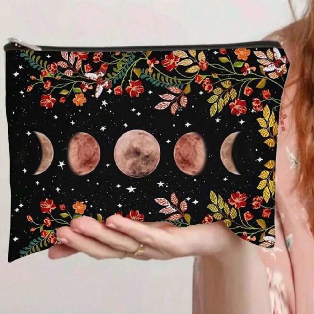 Floral Moon Phase Clutch Bag - Black and Multicolor. BRAND NEW NO TAGS